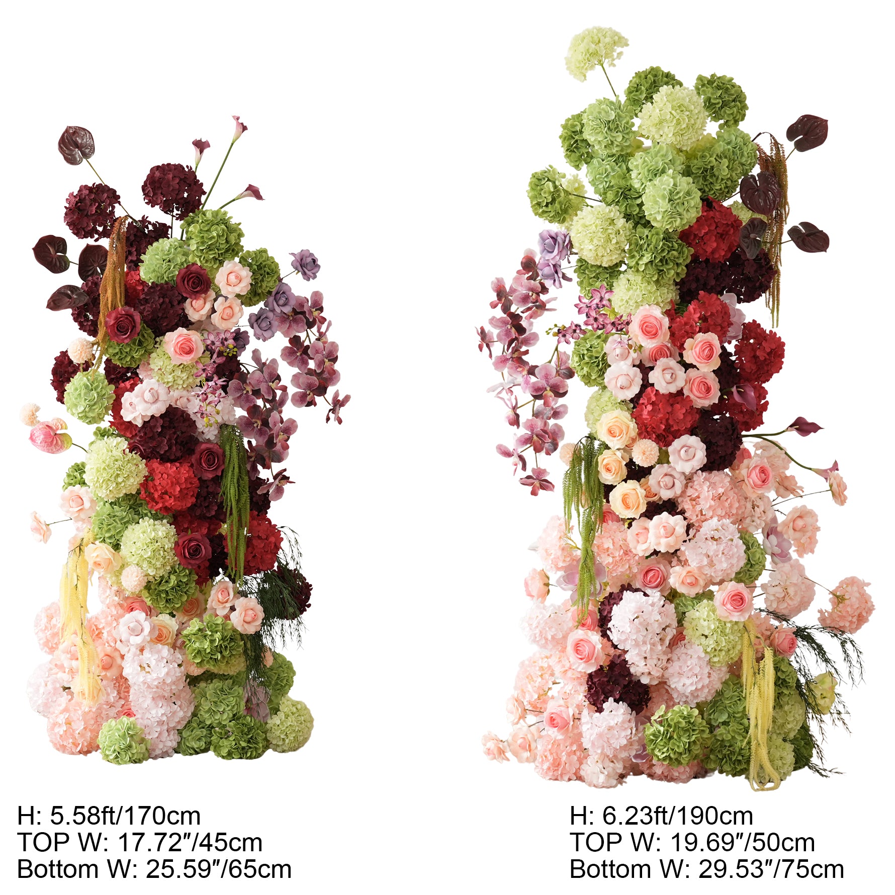 A9174 Colorful Hydrangea Palm Flower Arrangement KT Board Wedding