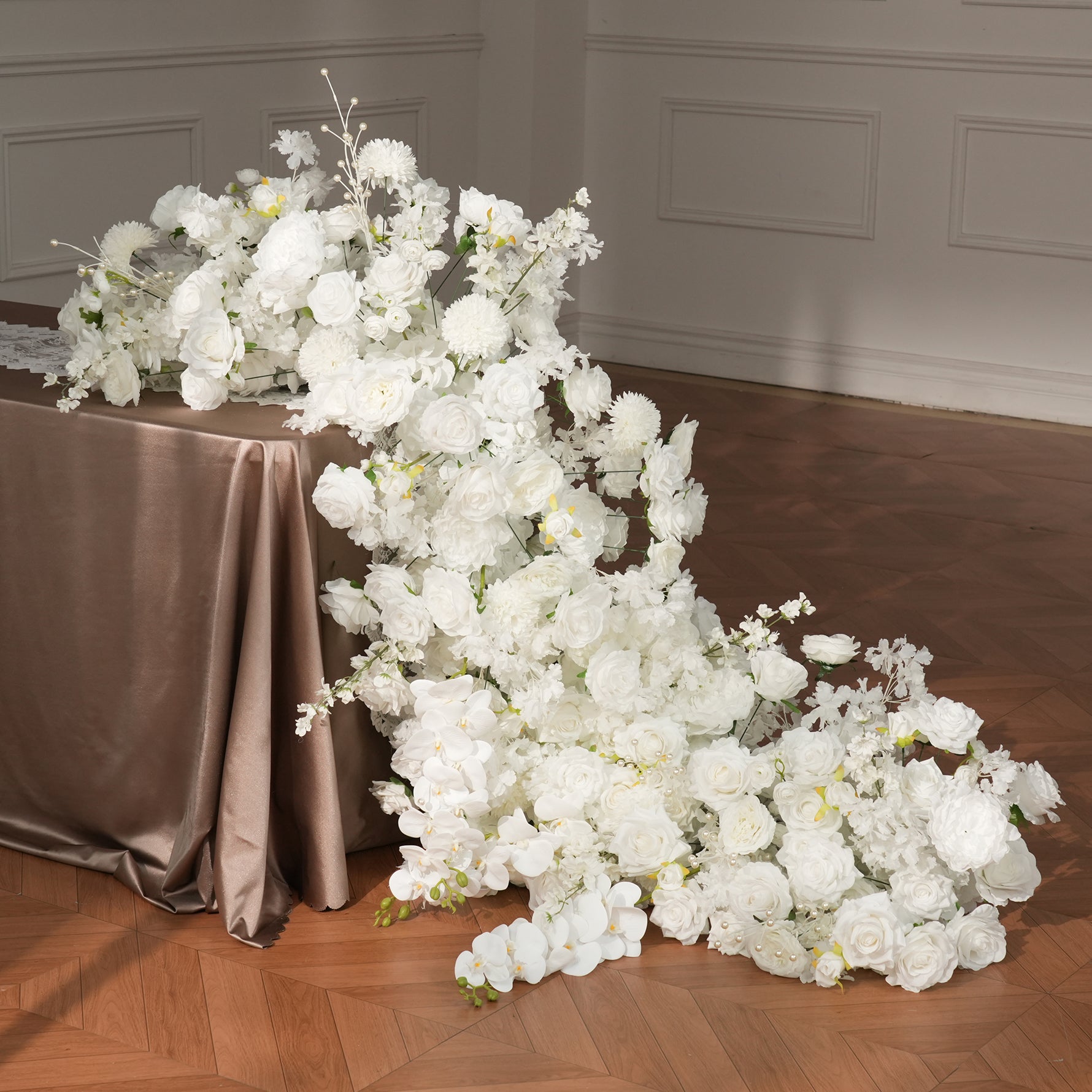 A9177 White Orchid Table Flower Arrangement Sofa Runner Outdoor