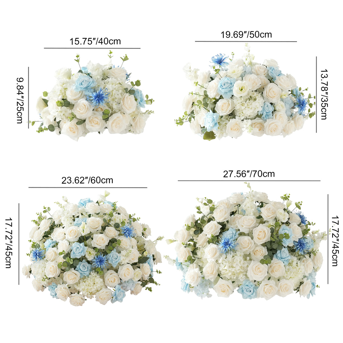 Artificial cream rose table arrangement for wedding dining table