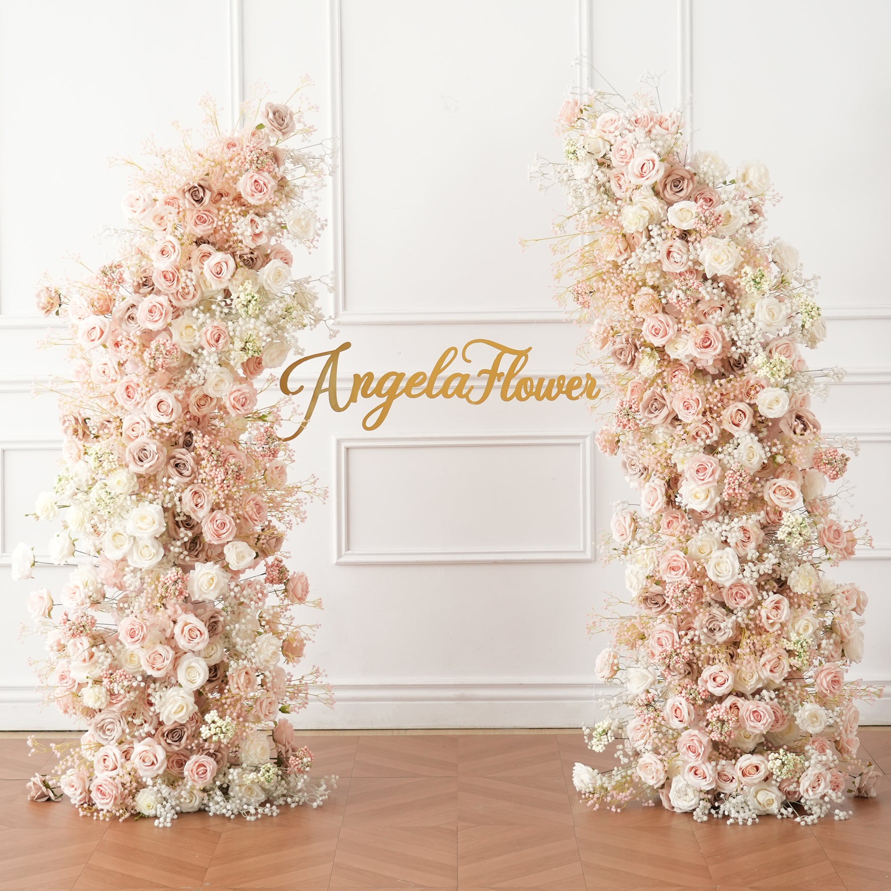 faux blush flower arrangement for horn arch