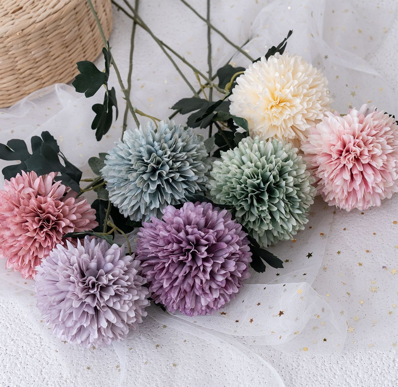 cream_white_silk_pom_pom_flower_stems