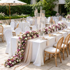 Purple cascading artificial flower table runner with peonies, roses