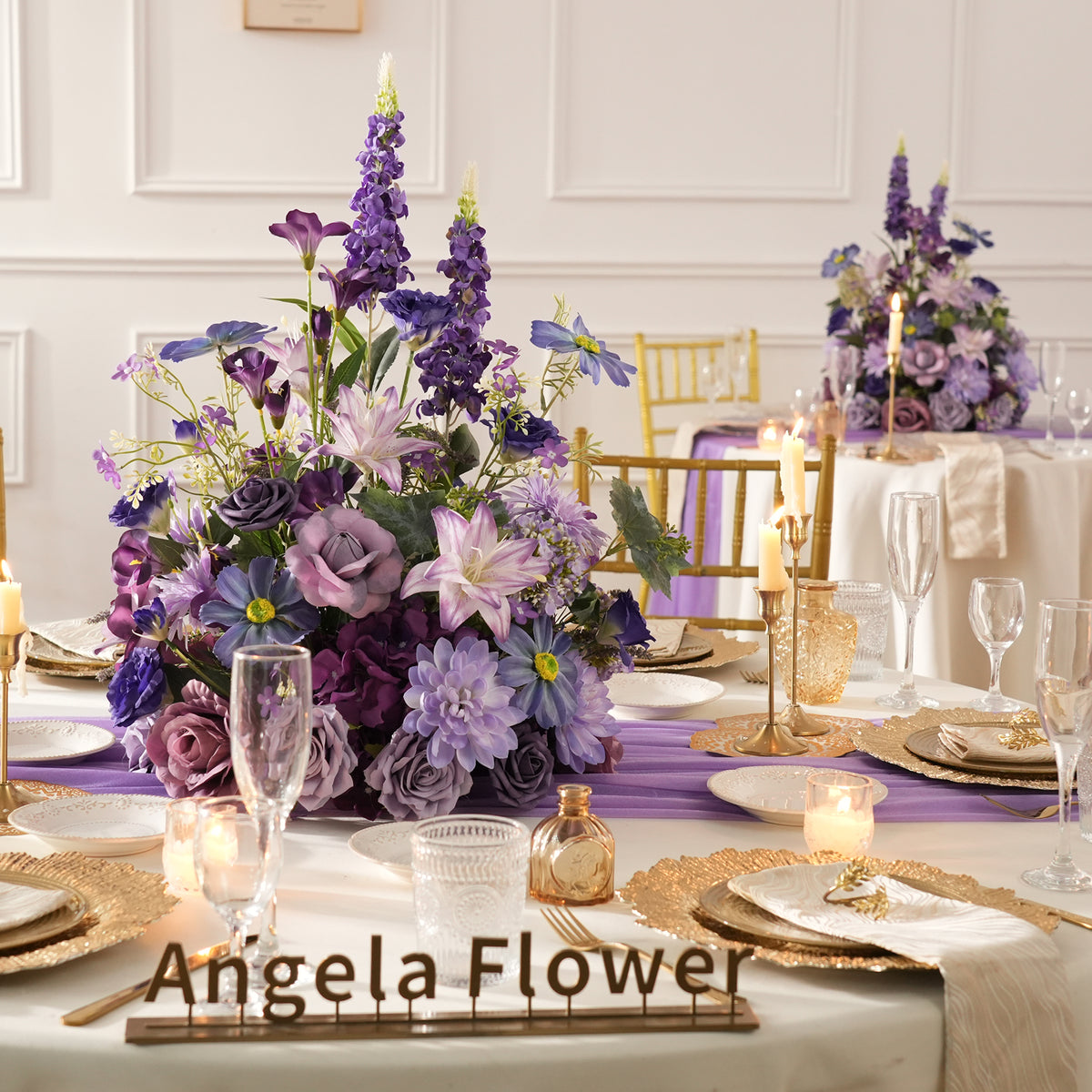 Lilac dahlia mixed purple faux flower wedding table centerpiece