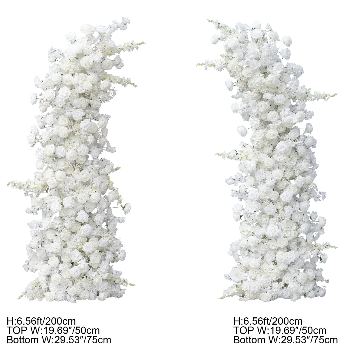 Lush cascading white flower panels for asymmetrical curved arch