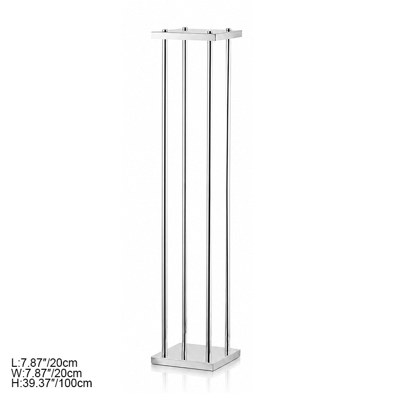 Side by side gold and silver pillar stands decorated with white and pink rose balls