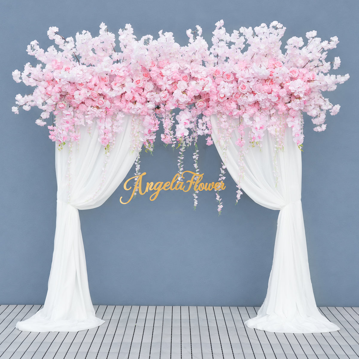 pink wisteria hanging floral for ceremony arch