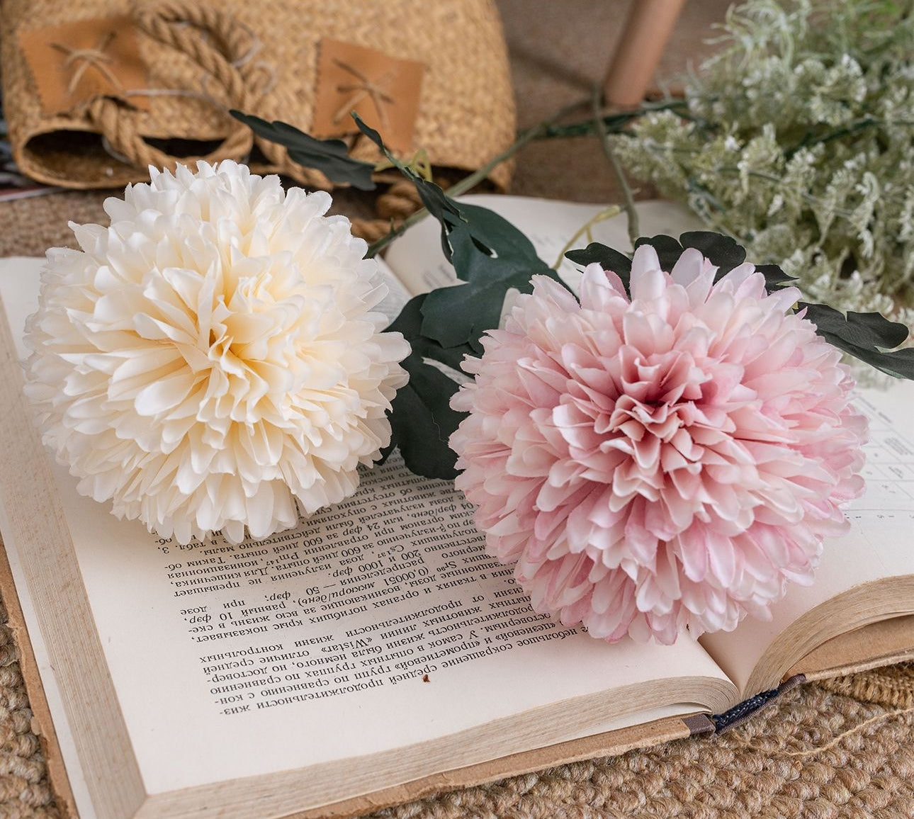 soft_pink_silk_ball_chrysanthemum_stem