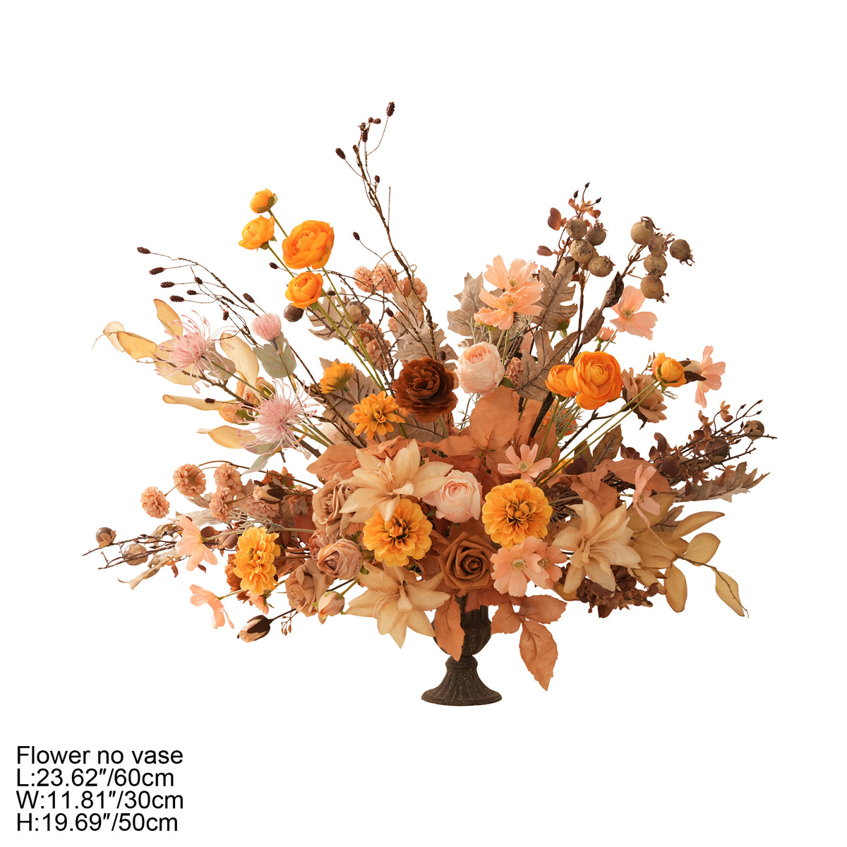 Fall terracotta flower arch swag plus aisle ground flower 