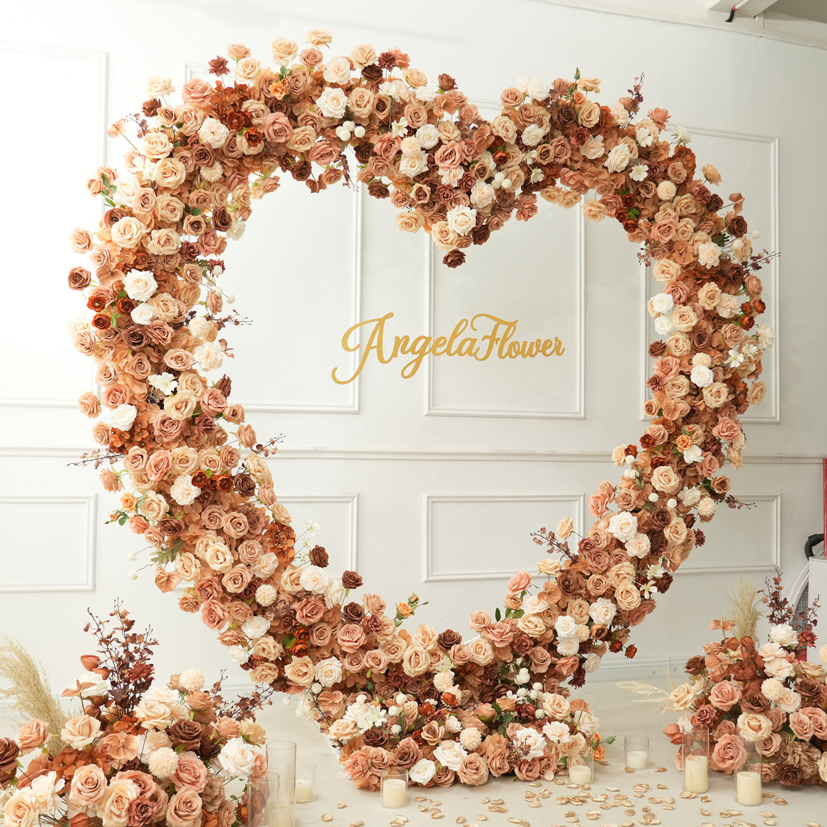 Nude brown heart shaped floral frame decor