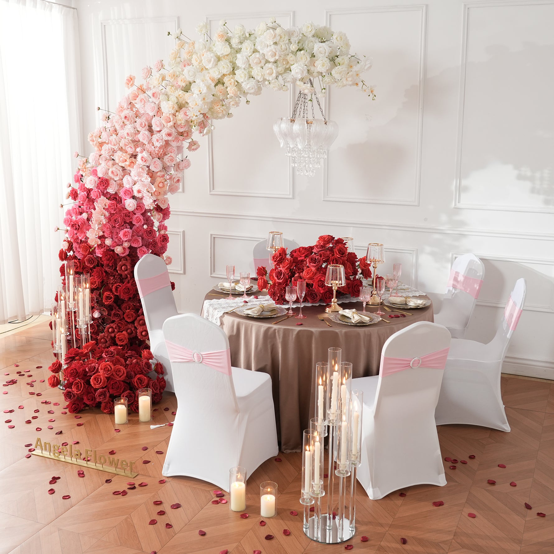 A9172 gradient Orchid Flower Arrangement Horn Arch Outdoor Wedding