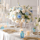 Dusty blue white artificial table flower for outdoor lawn wedding