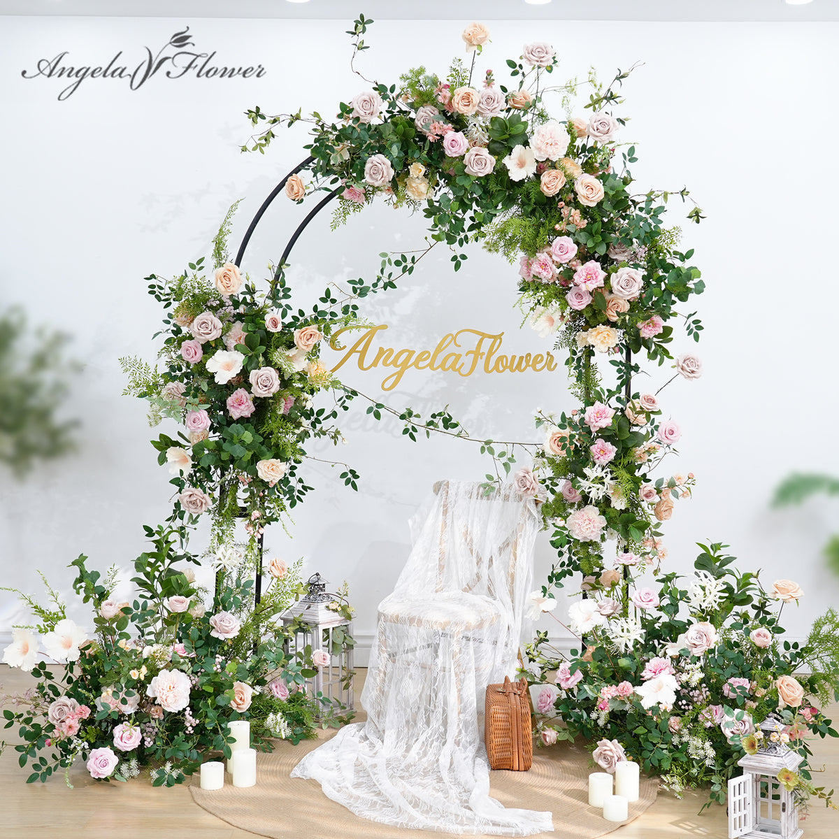 Blush peach floral arch with ground flower set