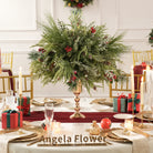 Christmas welcome sign swags with frosted cedar, red berries and pinecone corner florals