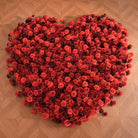 Bride portrait red heart rose flower backdrop