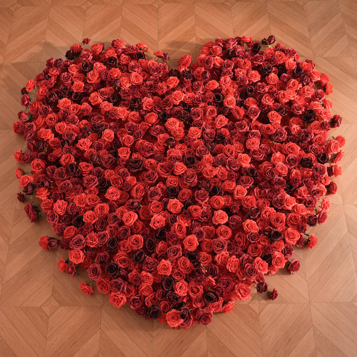Bride portrait red heart rose flower backdrop
