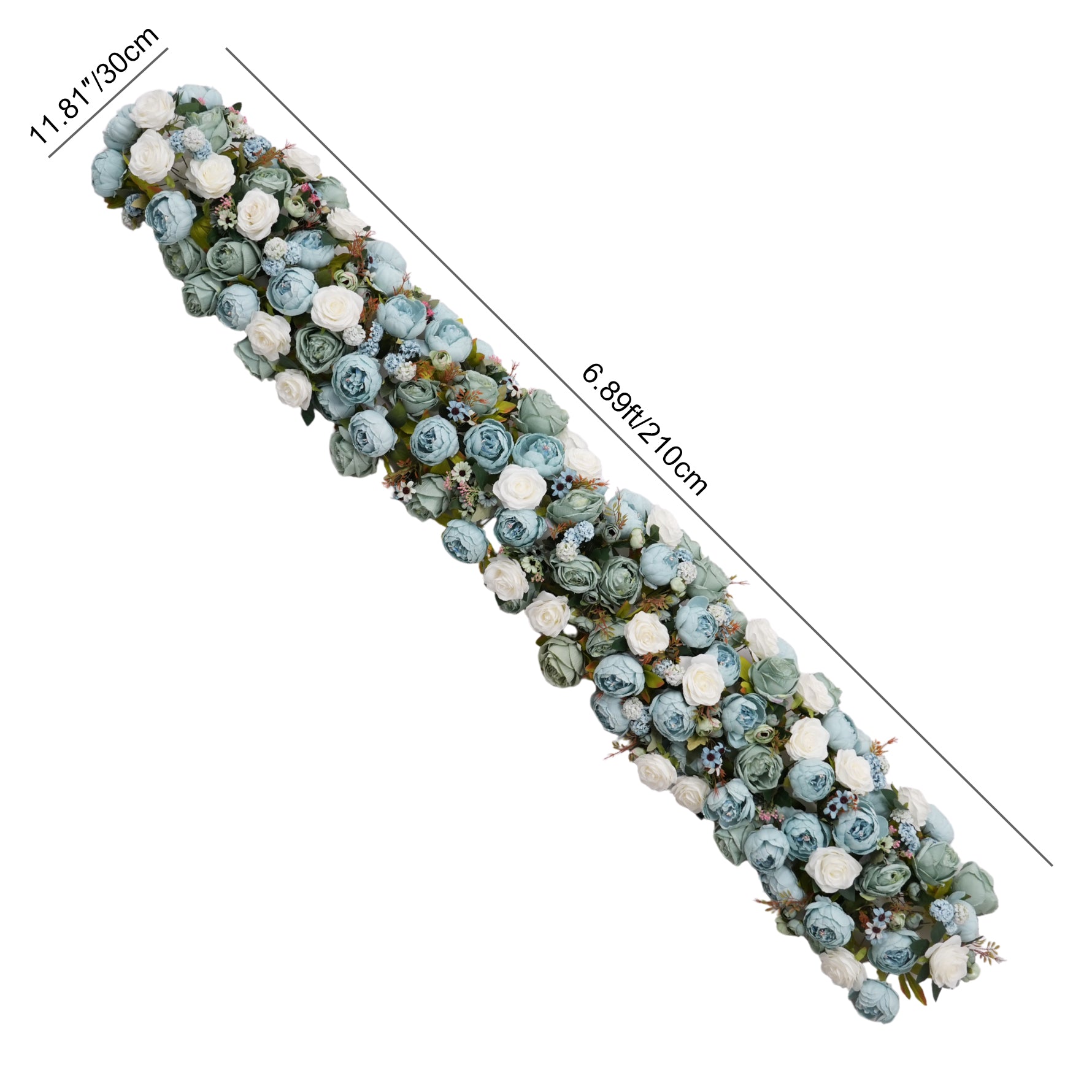 coastal wedding dusty blue silk flower table garland with greenery