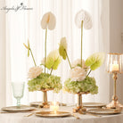 Green hydrangea anthurium table centerpiece for garden wedding reception