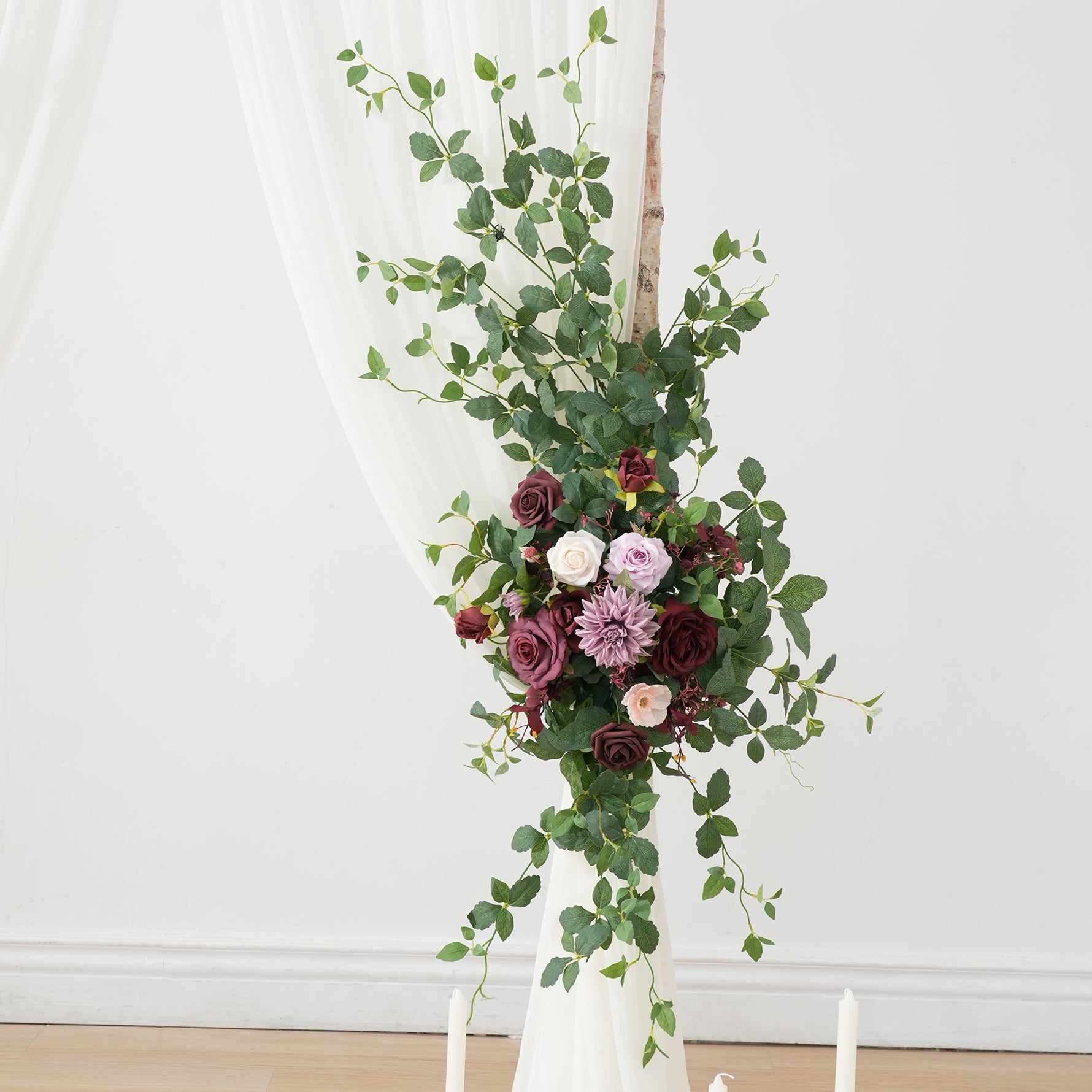 Pre-made burgundy flower swag ceremony backdrop