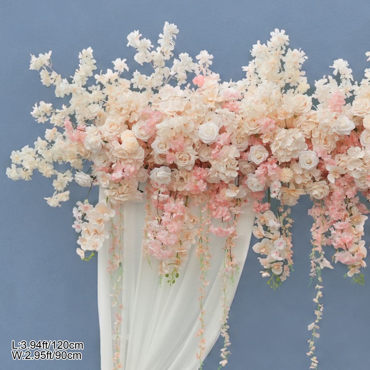 Soft white wisteria hanging swag for wedding backdrop