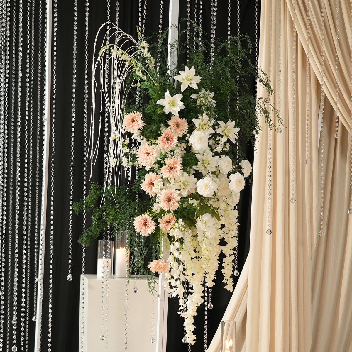 Complete outdoor wedding ceremony backdrop with floral package