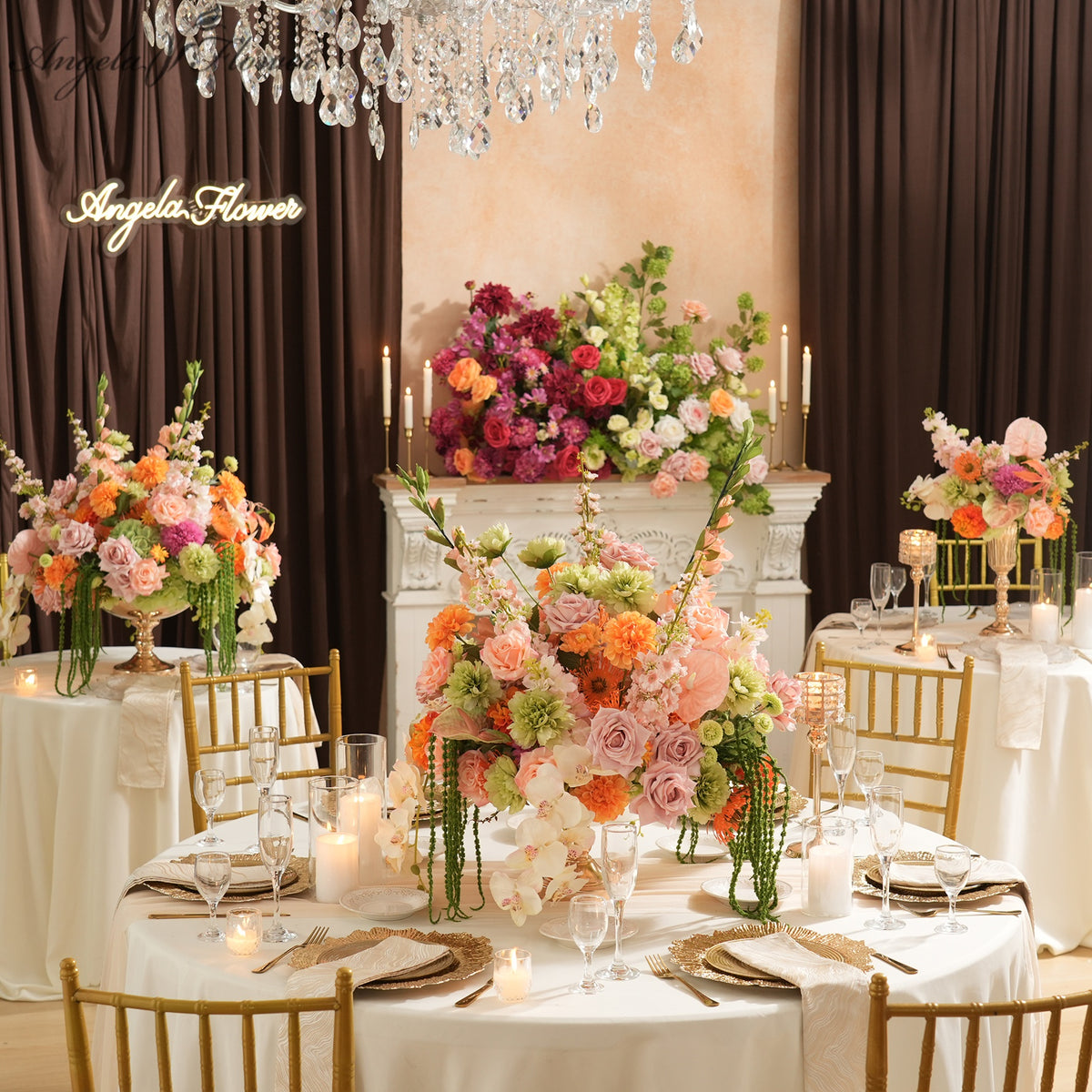 Layered artificial flower table decoration for wedding