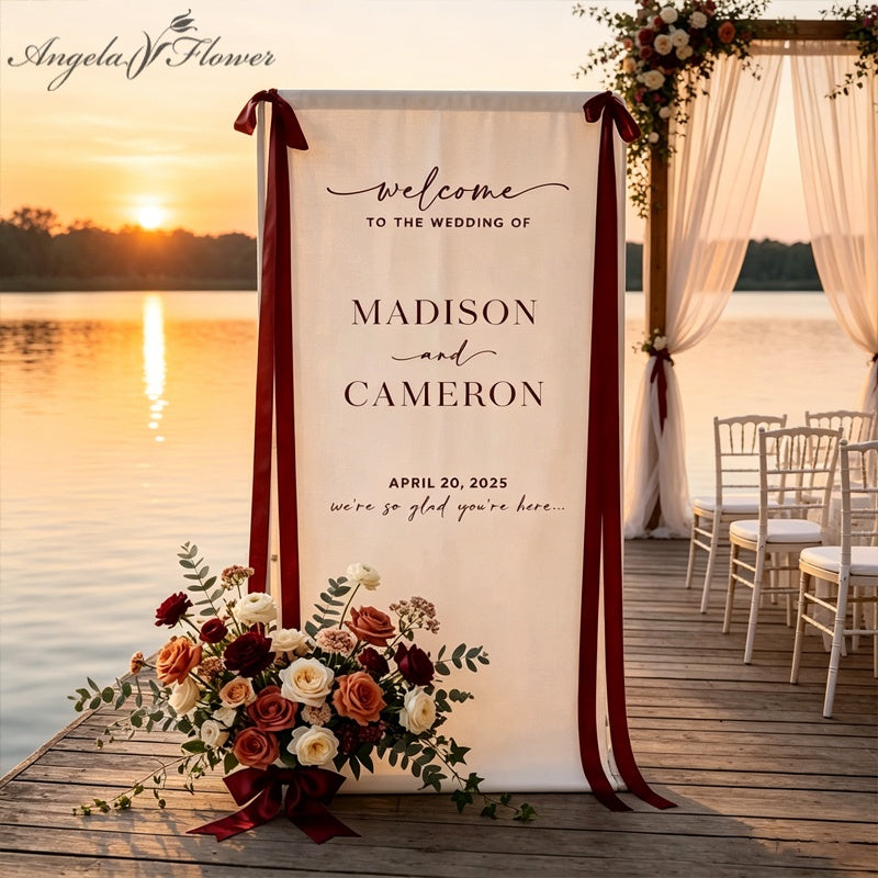 Burgundy Ribbon Wedding Decor