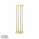 Silver metal pillar display stands group shot inside bright minimalist living room
