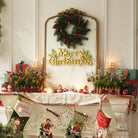 Classic red and green christmas table setting with artificial pine berry centerpiece