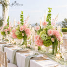 Pastel garden‑style silk floral centerpiece for outdoor wedding tablescape styling