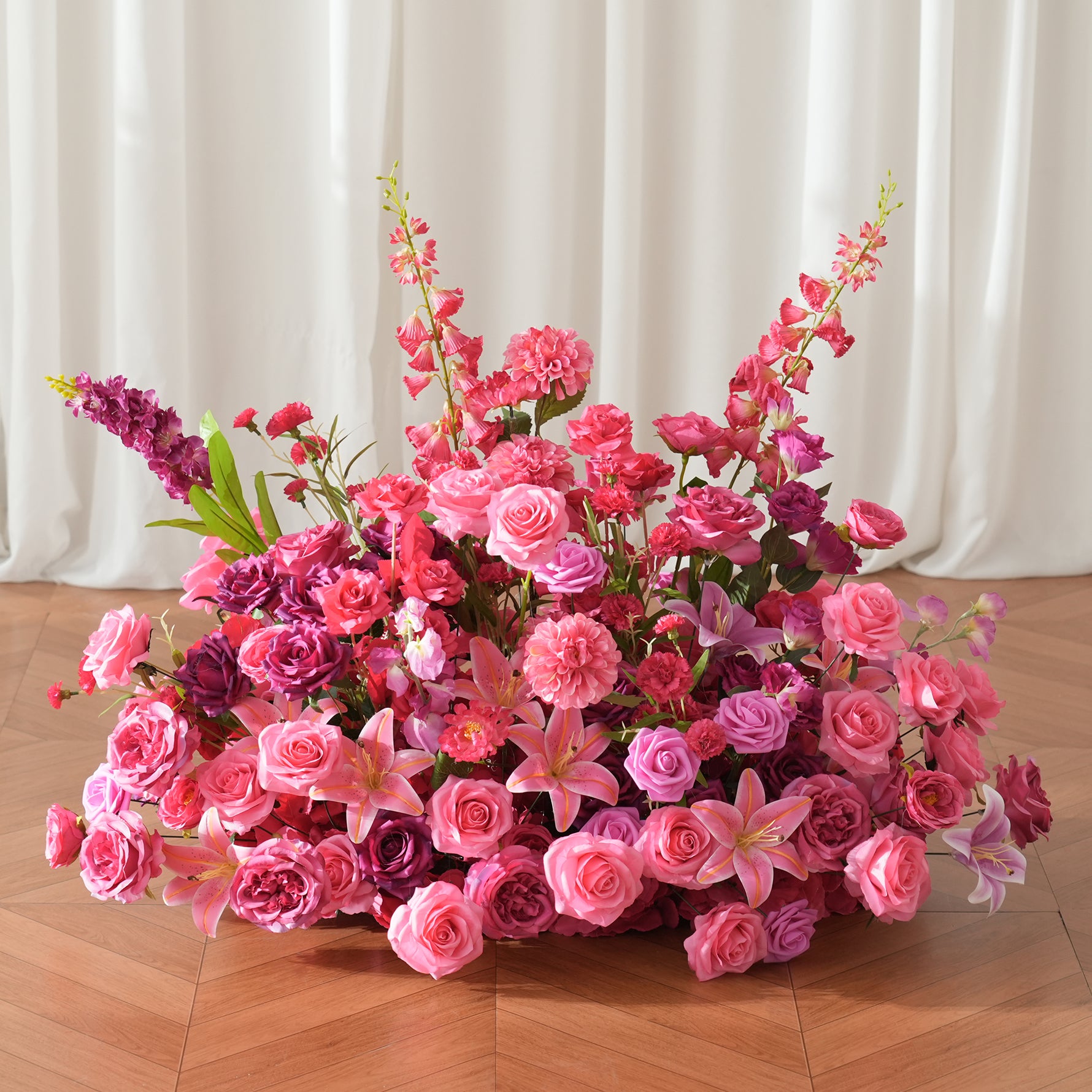 A8971 Hot Pink Lily Delphinium Rose Table Centerpieces Wedding