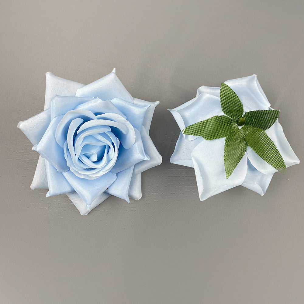 Realistic artificial rose head color palette flat lay