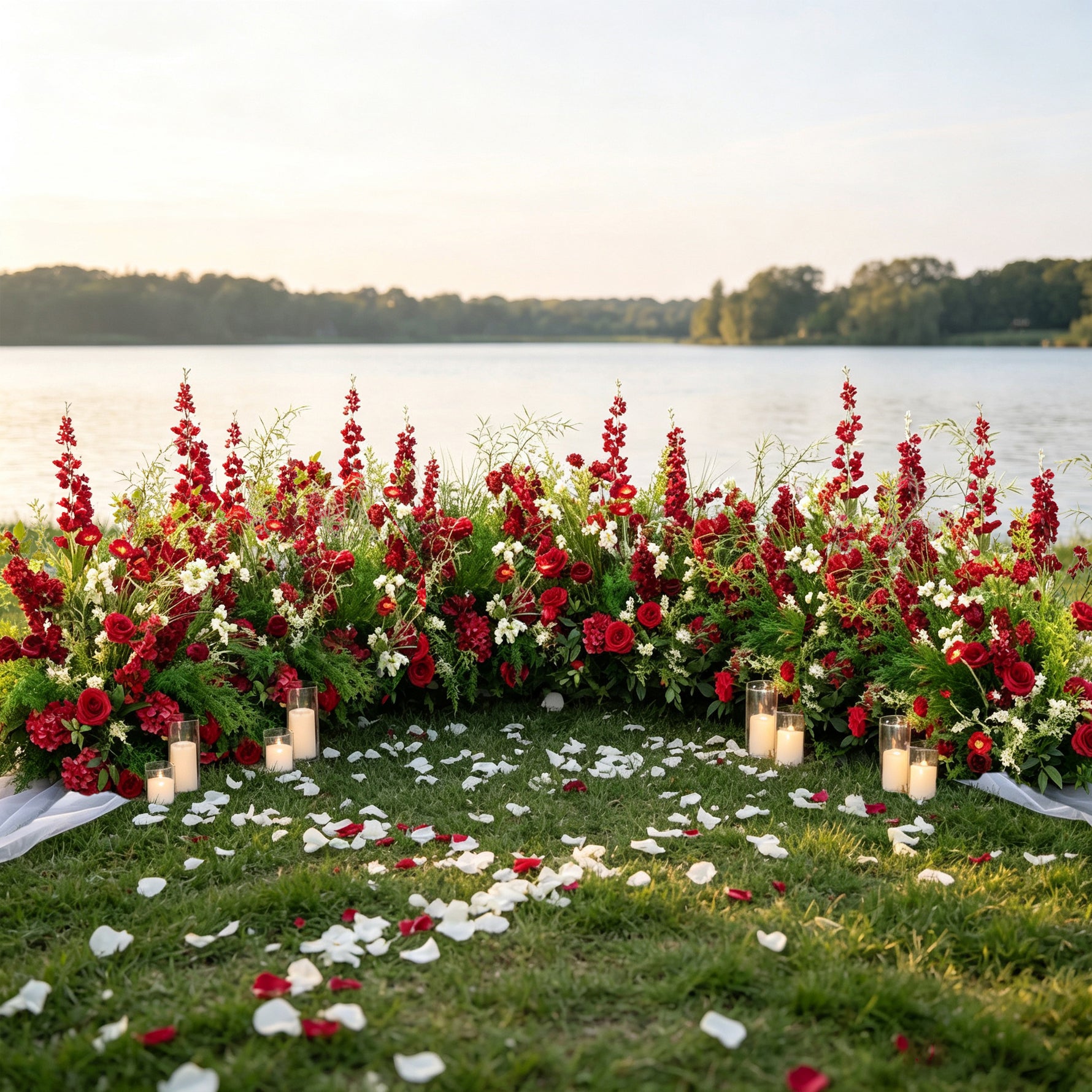 Burgundy Floral Ground Installation for Romantic Wedding Venue