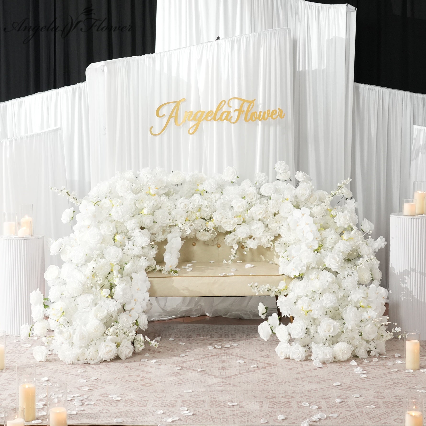 A9177 White Orchid Table Flower Arrangement Sofa Runner Outdoor