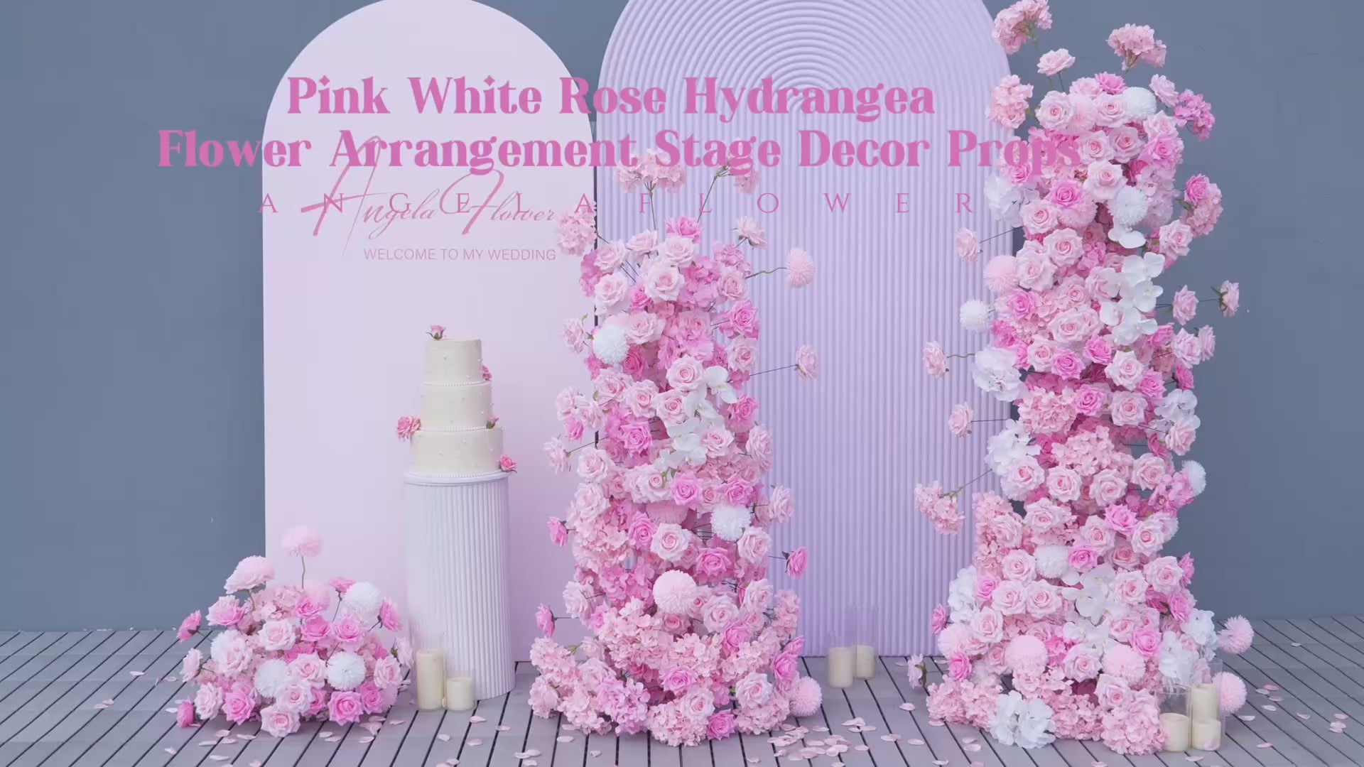 A8961 Pink Rose Hydrangea Floral Row KT Board Backdrop Wedding