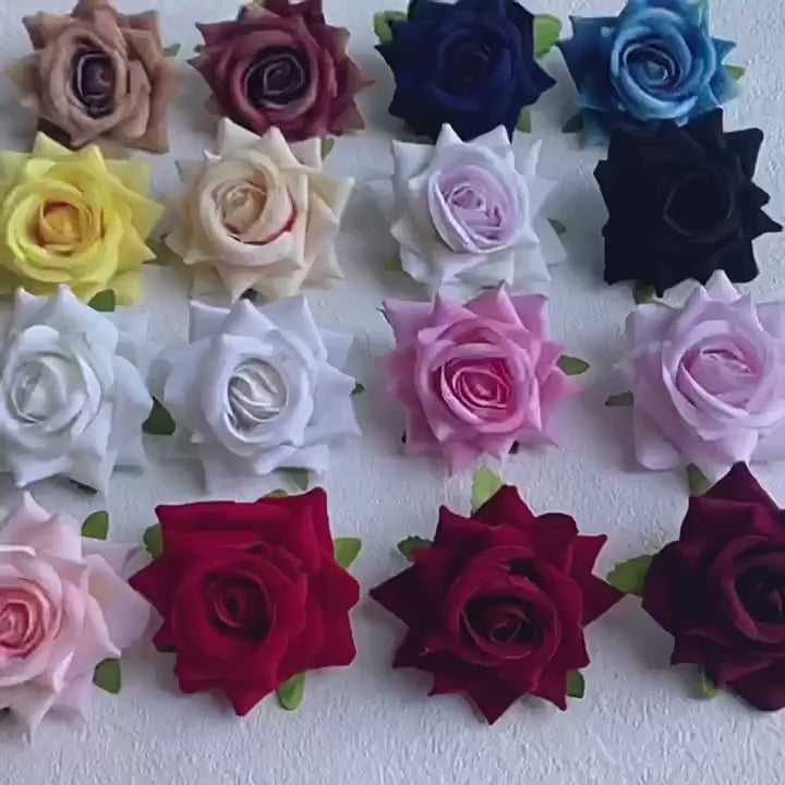 Assorted Color Artificial Rose Heads with Green Leaves for Wedding Decor