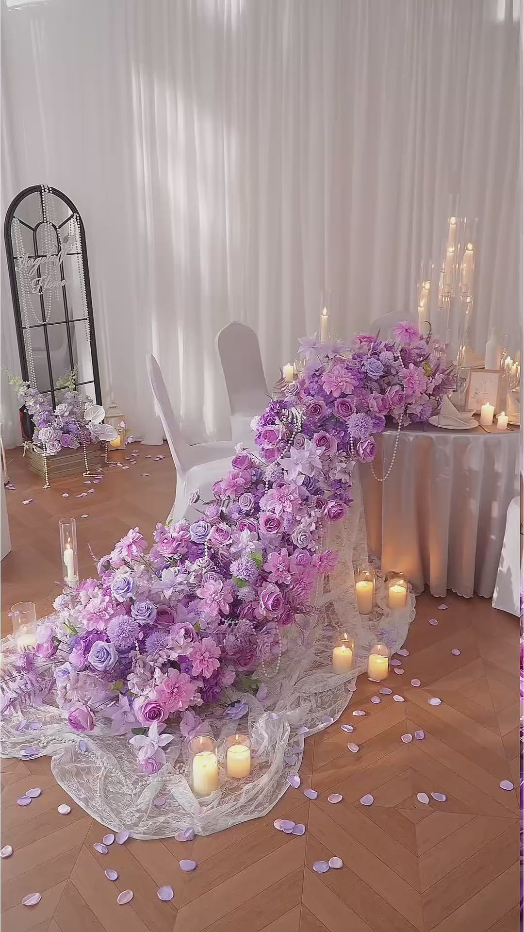 lavender-artificial-rose-flower-wedding-runner