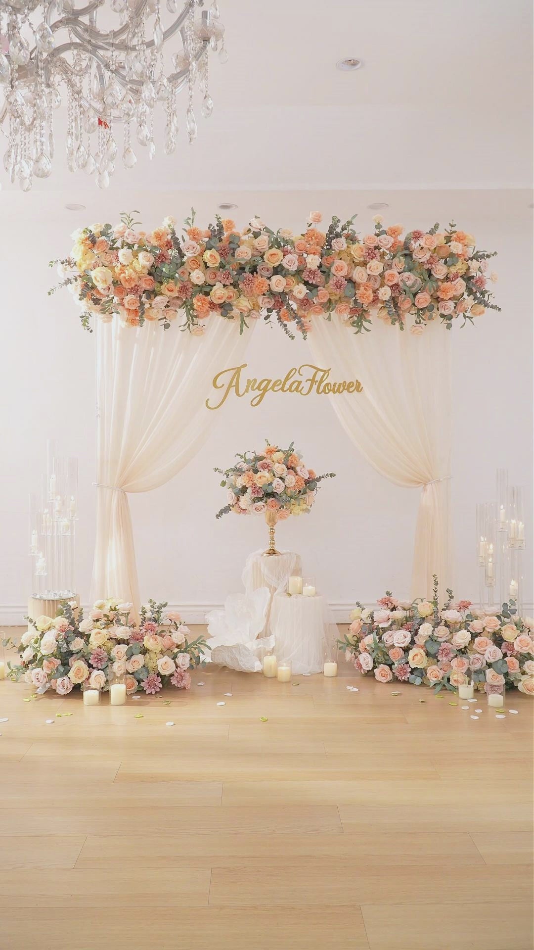 Blush apricot silk flower garland for wedding reception