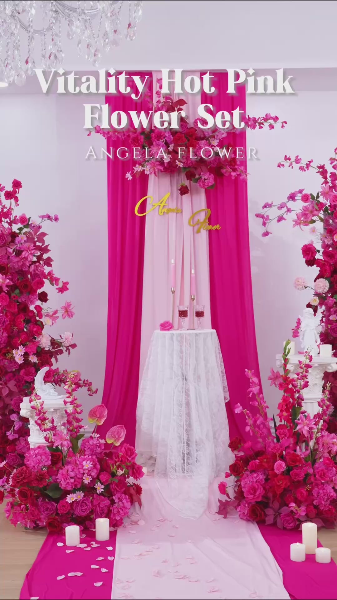 Home Hot Pink Floral Row Hang Flower KT Board Wedding Backdrop Aisle ...