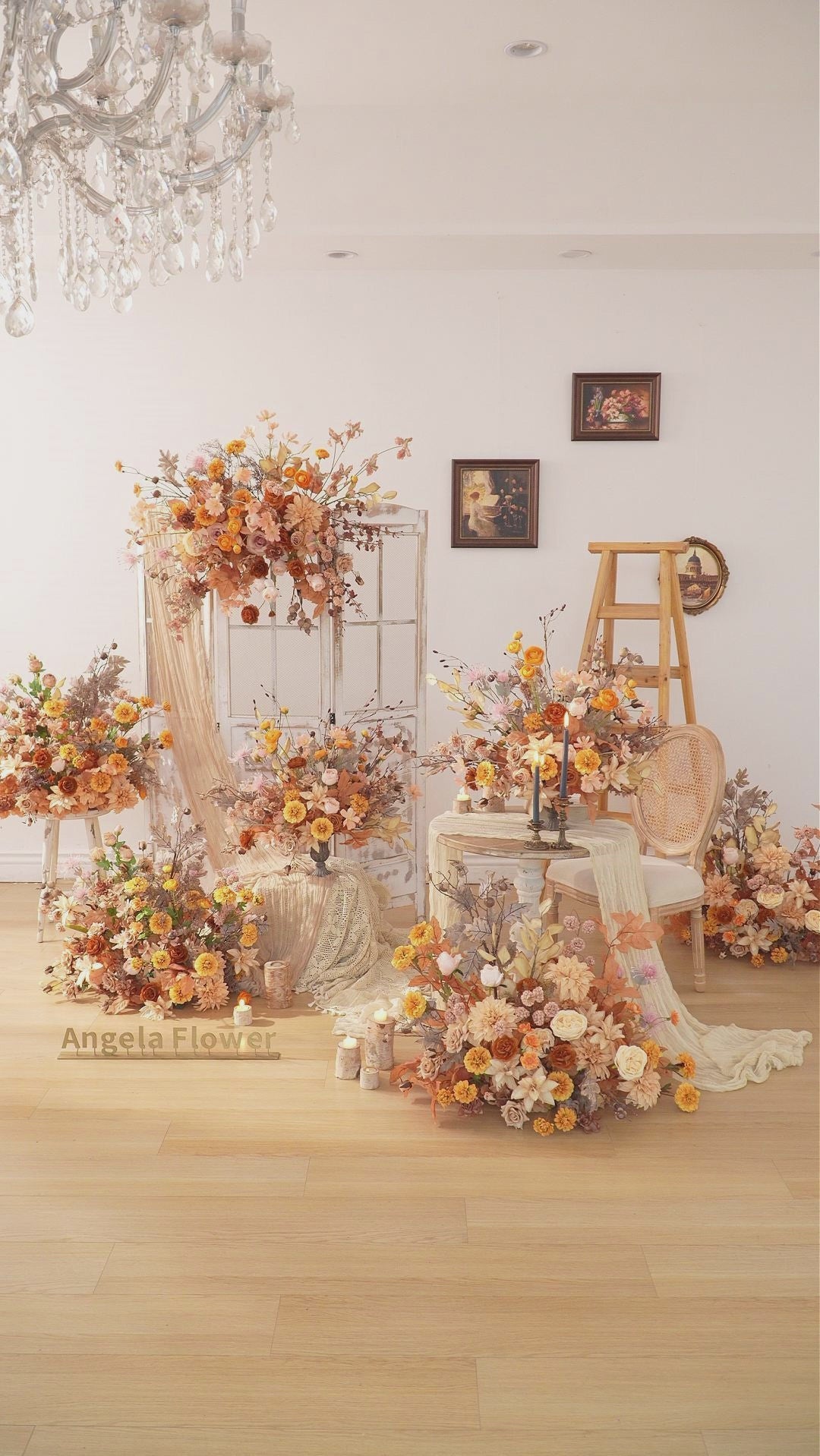 Fall warm tone artificial flower arch and ground flower set