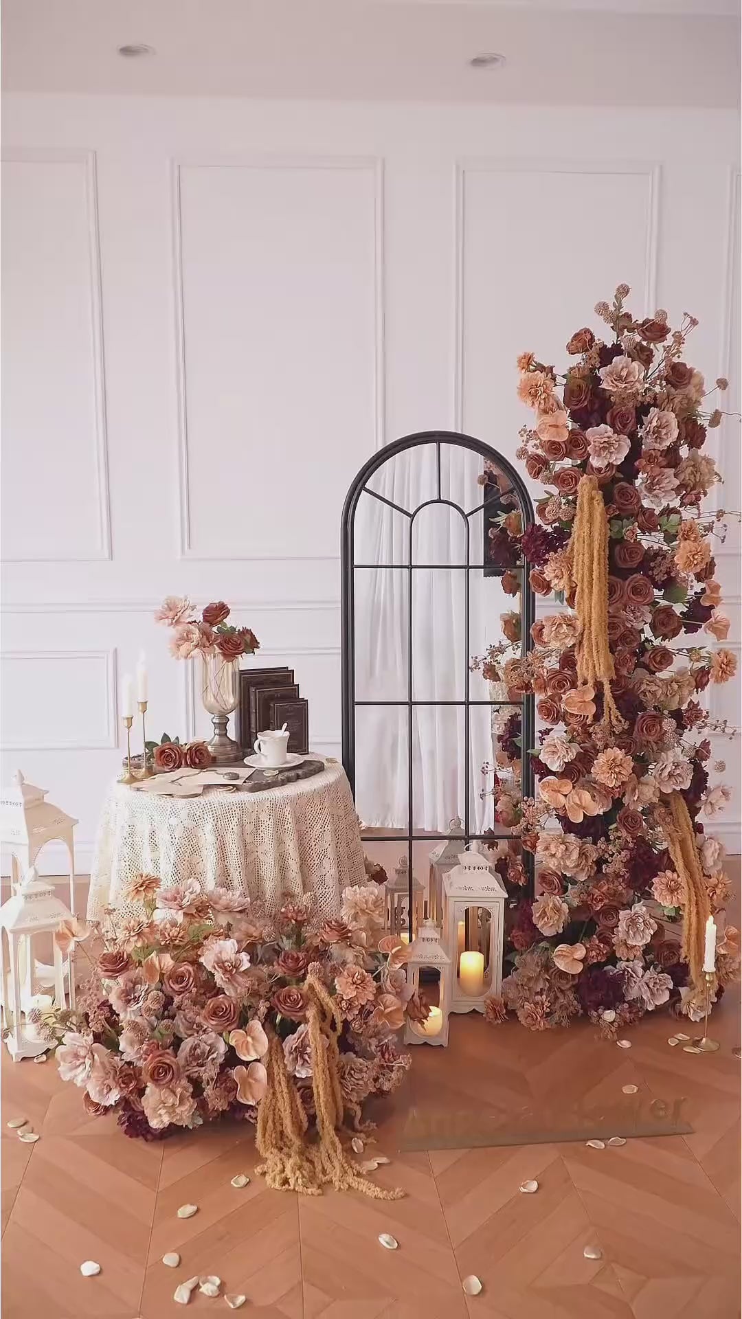 Coffee Peony Palm Flower Arrangement KT Board Outdoor Wedding