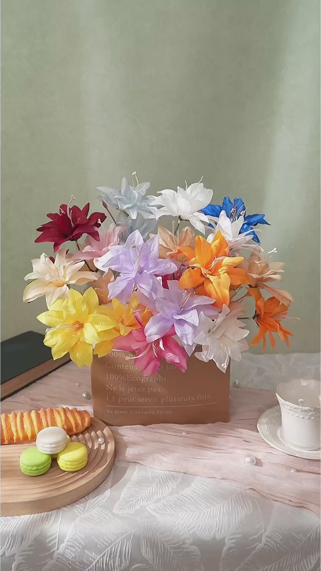 Fake orange lily bouquet wedding floral arrangement