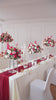 Romantic mixed faux floral arrangement for tall metal stand, multi‑tone roses and delphinium wedding banquet decor