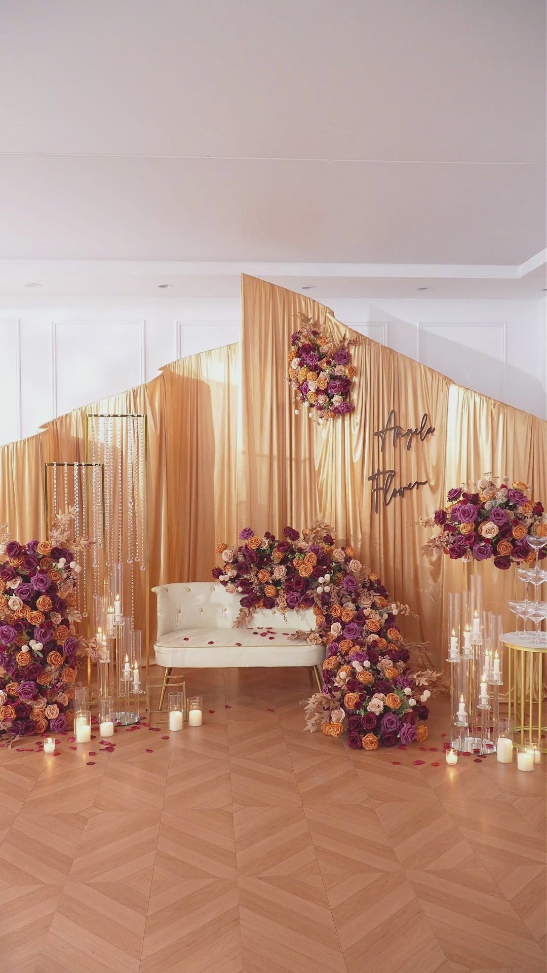Vintage autumn artificial rose swag corner floral for wedding arch decoration