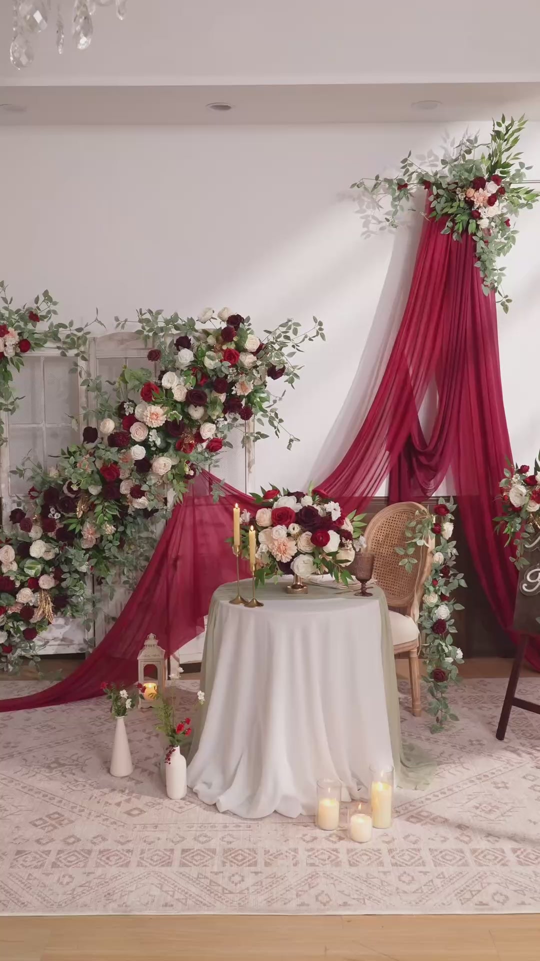Artificial Red White Greenery Flower Row Arrangement Wedding