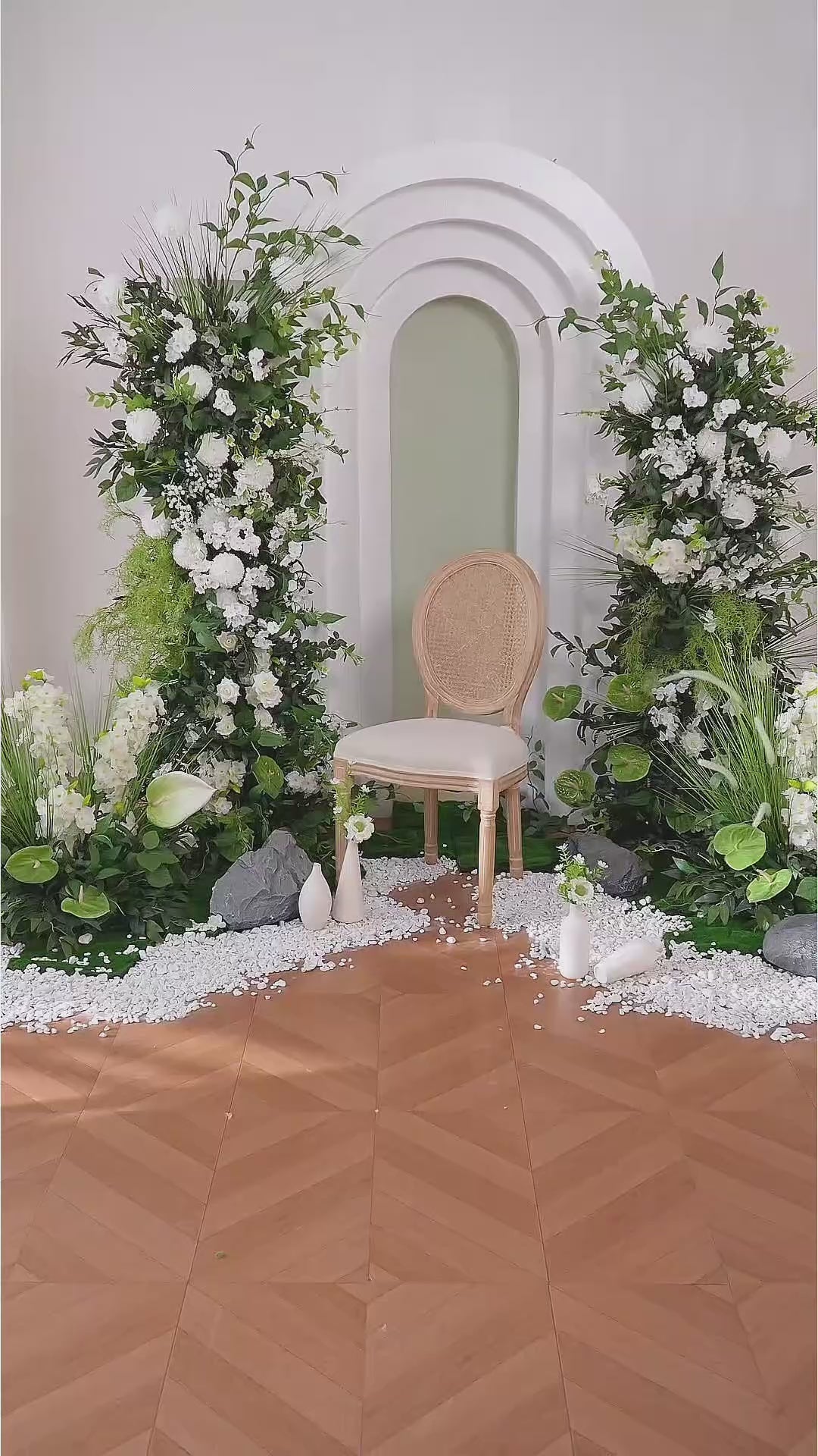 Forest Style White Flower Green Foliage Arrangement