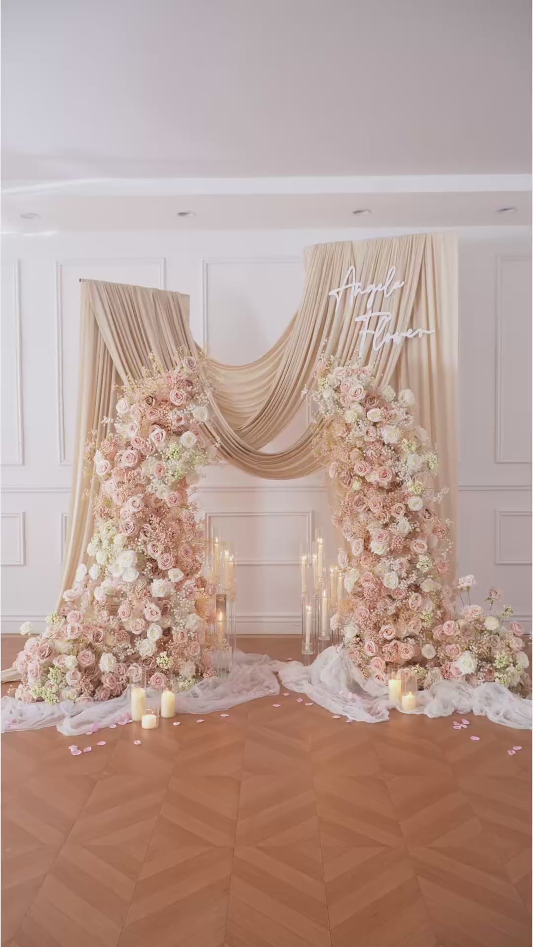blush faux rose aisle flower arrangement