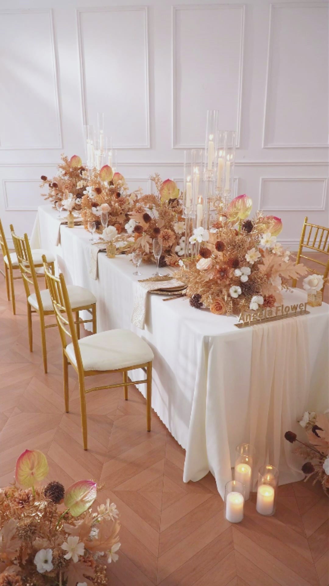 Vintage tone gold artificial flower table bouquet for banquet styling