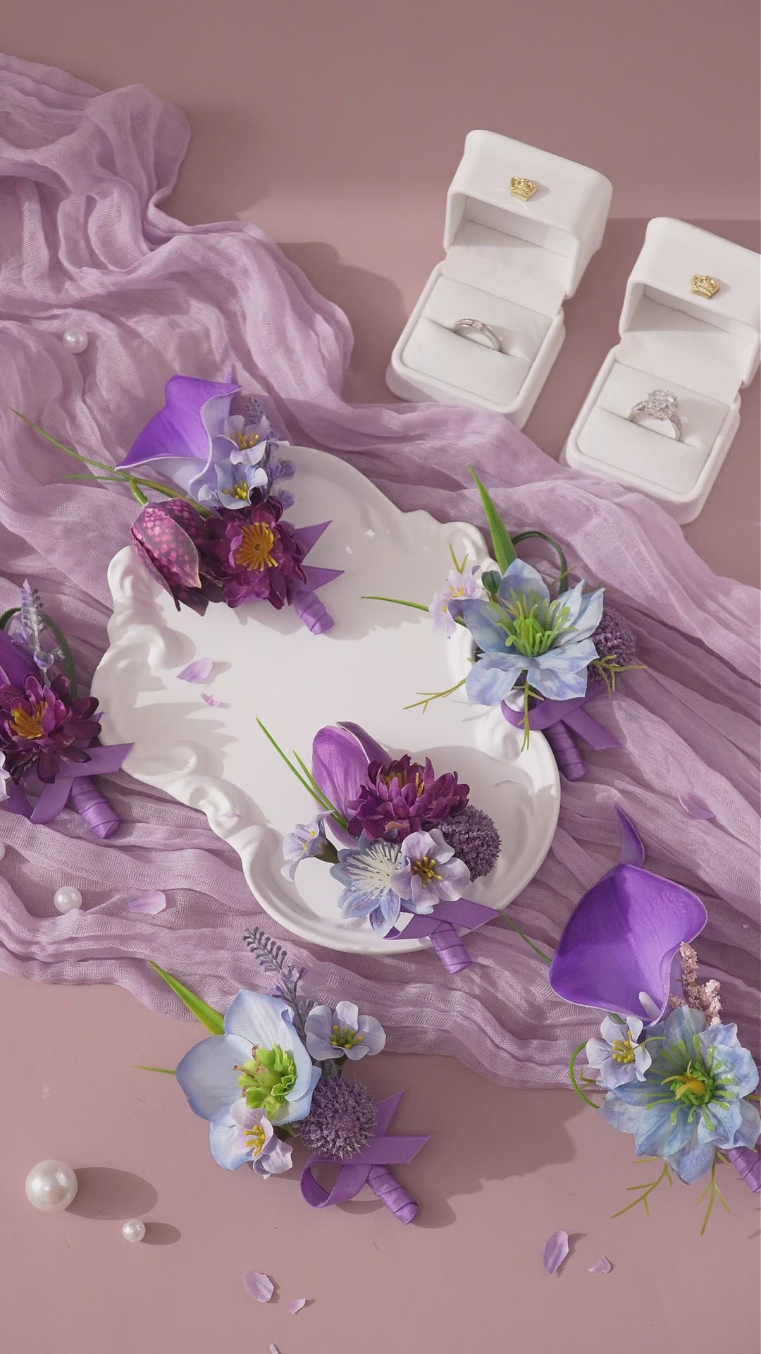 6pcs/set Purple Artificial Calla Lily Tulip Corsage Bridegroom