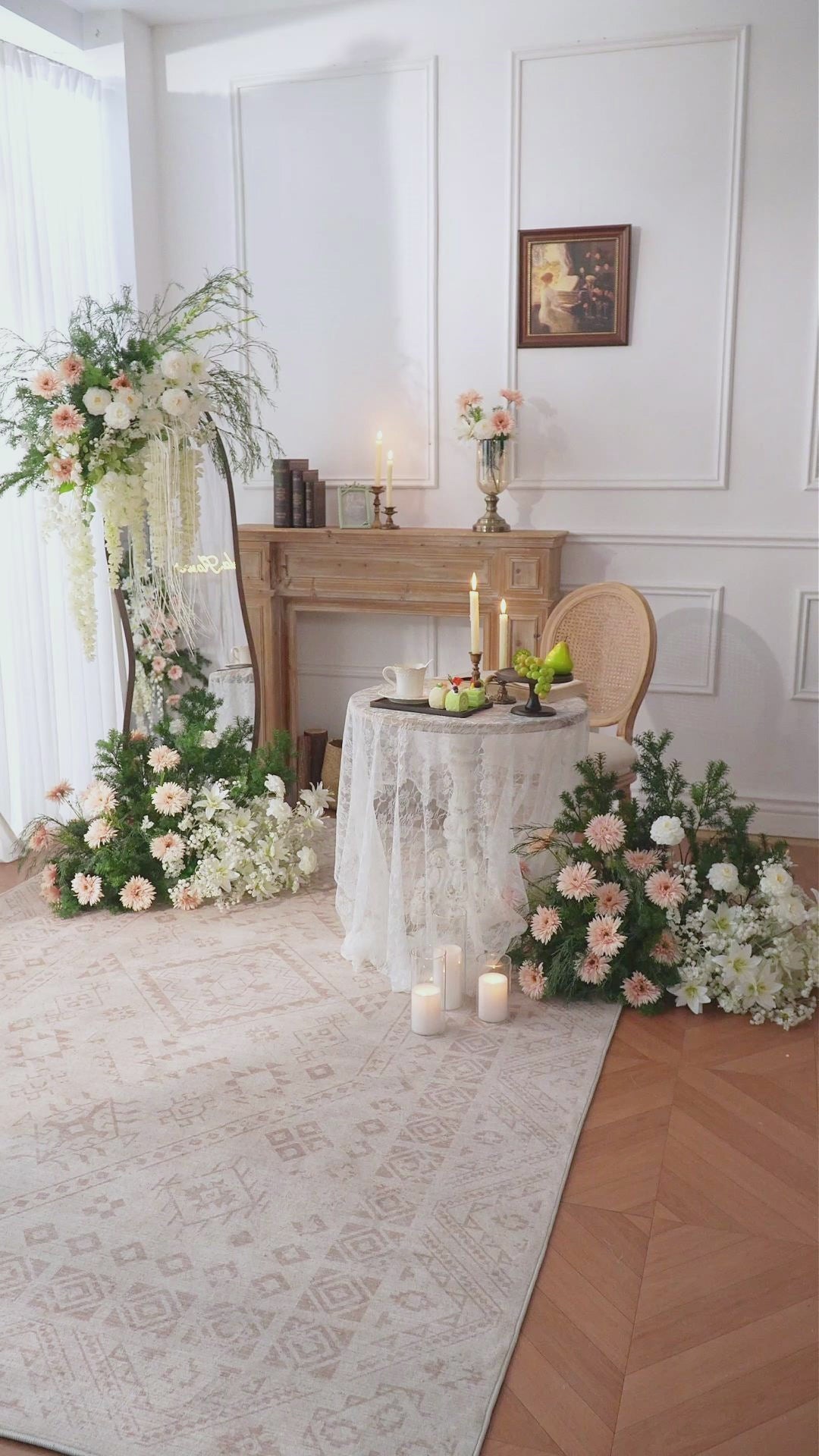 Soft neutral peach white artificial florals for romantic wedding
