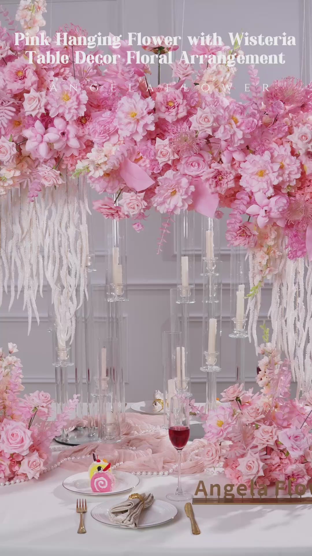 A8968 Pink 2 Sides Floral Row Table Centerpiece Wedding Event